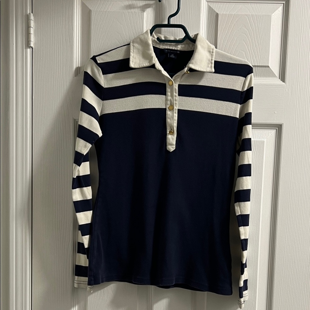 Tommy Hilfiger Navy and White Striped Button Down Shirt